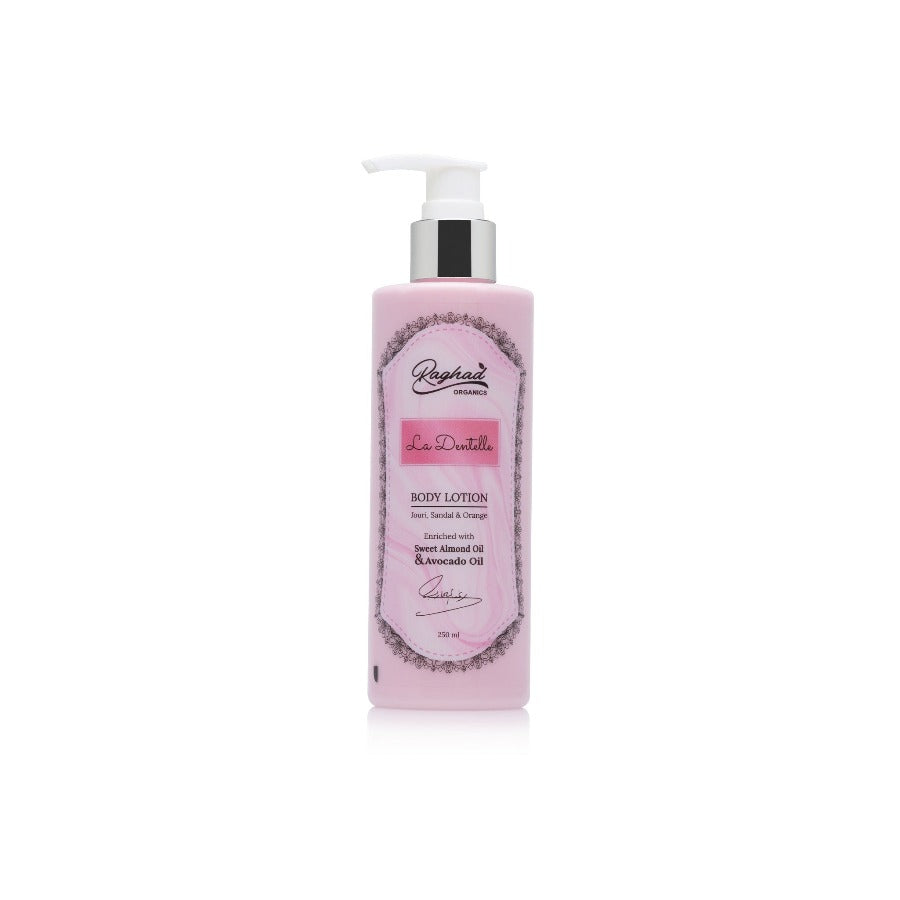 Raghad Organics La Dentelle Body Lotion 250ml moisturizing body lotion with sweet almond oil and rose fragrance Health Boutique