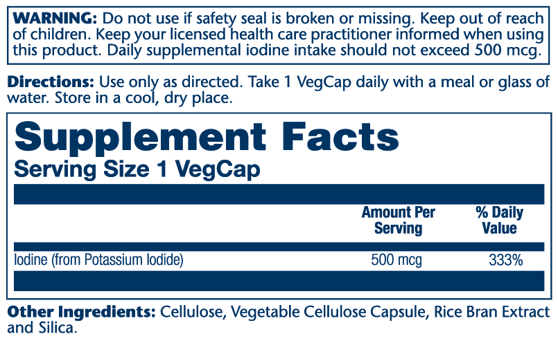 Solaray Iodine 500mcg capsules Jordan – potassium iodide supplement for thyroid health and metabolism -health boutique