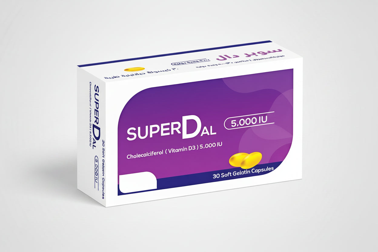 SuperDal 5000 IU Vitamin D3 30 capsules supplement bottle pharmaceutical product Health Boutique