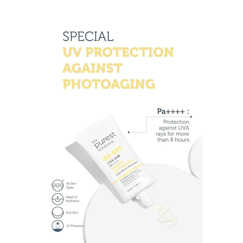 The Purest Solutions Invisible UV Protection Daily Ultimate Moisturizer SPF50+ hydrating facial sunscreen 50ml Health Boutique