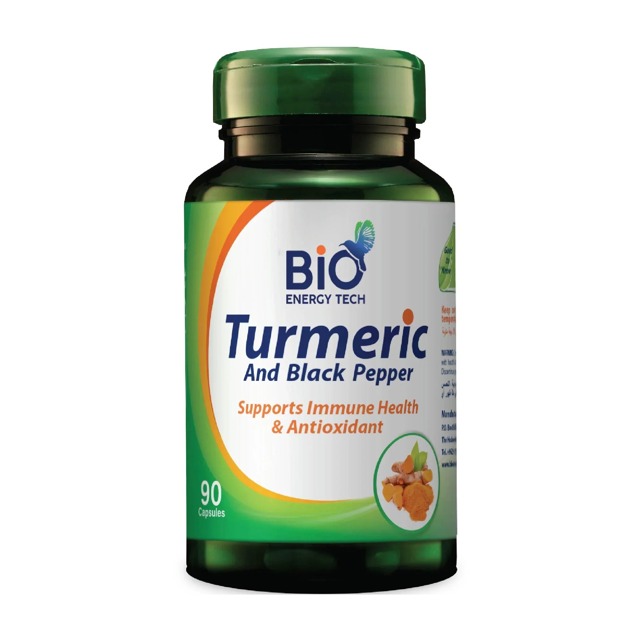 Bio Energy Turmeric and Black Pepper Capsules 550 mg - Immune, Skin & Digestive Support Supplement - 90 Capsules - Halal Certified Premium Formula
