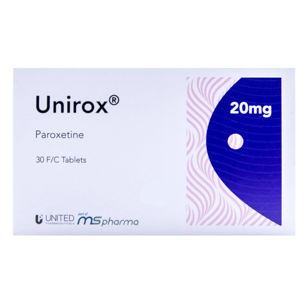 Unirox 20 mg paroxetine 30 tablets SSRI antidepressant for depression and anxiety therapy