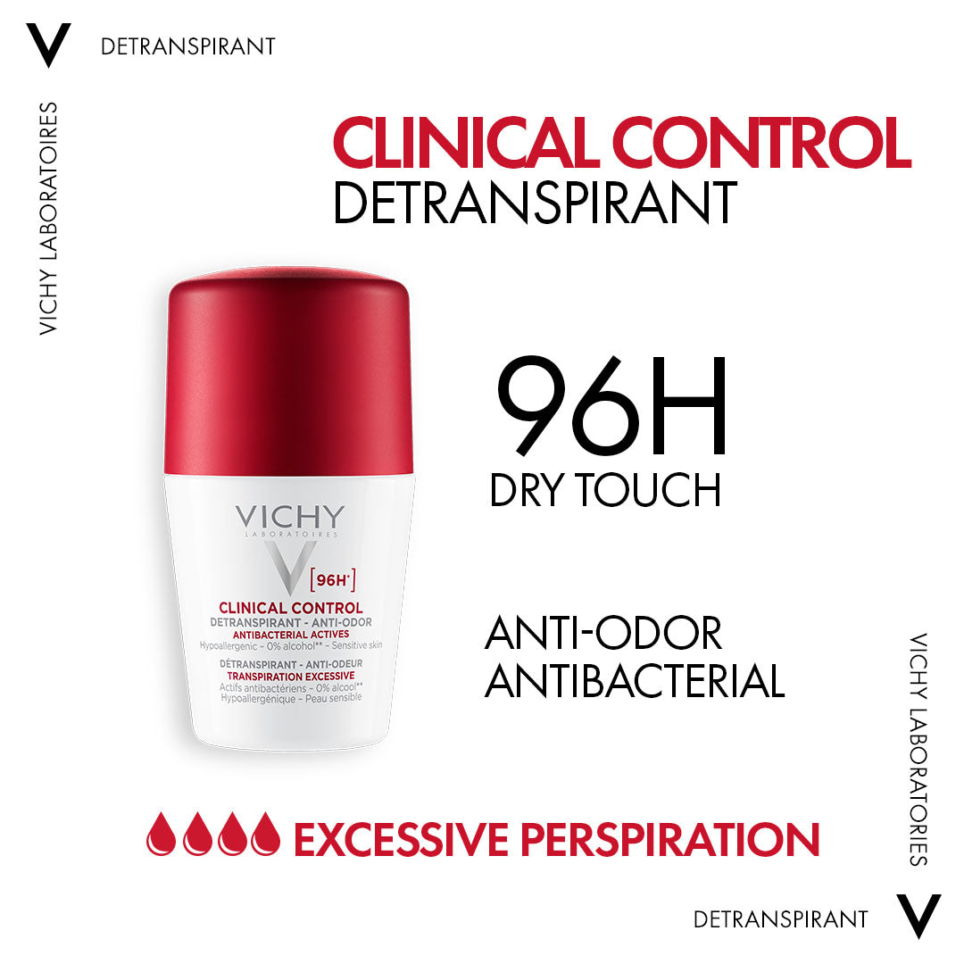 Vichy Clinical Control 96H Antibacterial Deodorant Aluminum Chlorohydrate Roll-On 50ml Twin Pack Health Boutique
