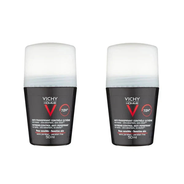 Vichy Homme Extreme Control 72hr Anti-Perspirant Roll-On Deodorant 50ml Twin Pack Health Boutique