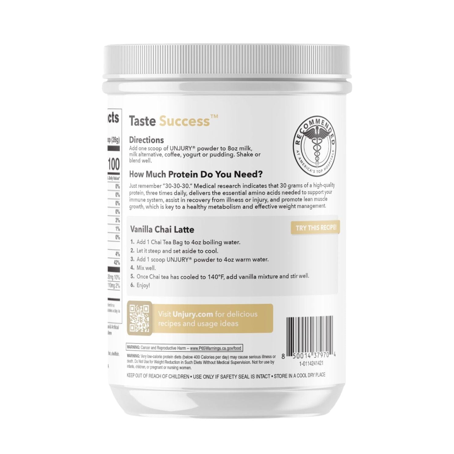 Unjury Vanilla High Whey Protein Powder - Bariatric Nutrition Supplement