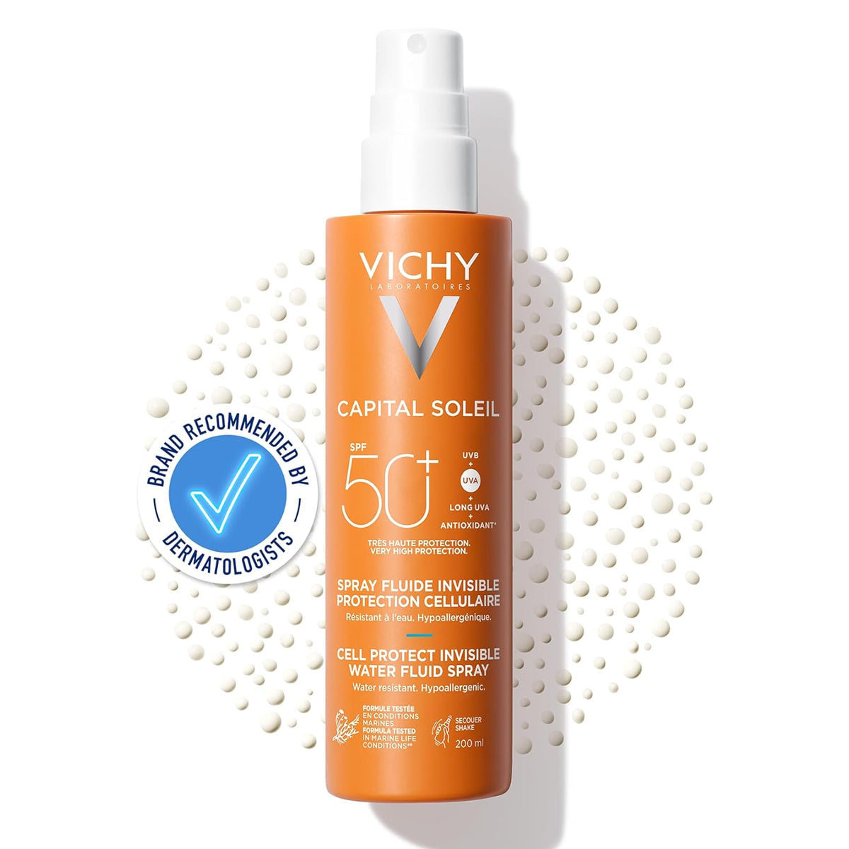 Vichy Capital Soleil SPF50+ invisible spray 200ml hyaluronic acid probiotic vitamin E sunscreen Netlock technology UV protection Health Boutique