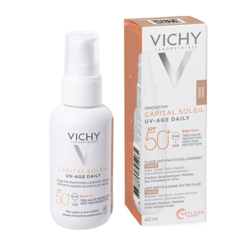Vichy Capital Soleil UV Age SPF50 Plus Tinted Water Fluid Niacinamide Peptides 40ml Health Boutique