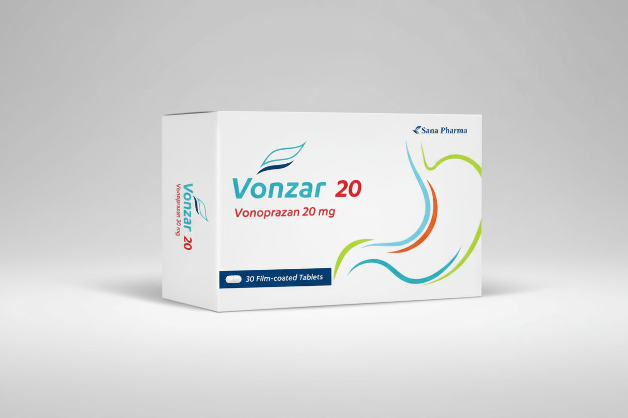Vonzar 20mg Vonoprazan 30 tablets box and blister pharmaceutical product Health Boutique
