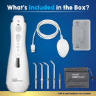 Waterpik Cordless Advanced 2.0 WP-580 White – rechargeable portable water flosser with 4 tips and travel bag, available at HealthBoutiqueJo.com. jordan