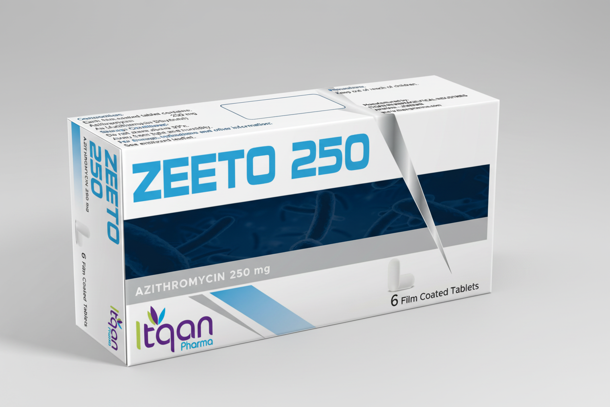 Zeeto 250mg Azithromycin 6 tablets box and blister pharmaceutical product Health Boutique