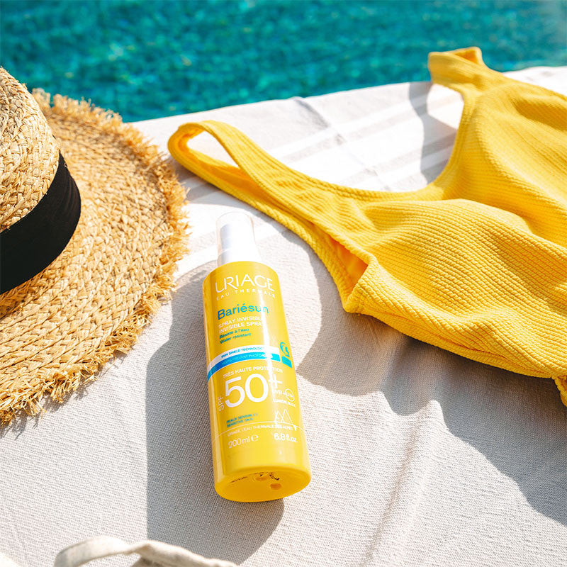 Uriage Bariésun Dry Mist SPF50+ 200ml – invisible, high-protection dry sun spray for face and body, enriched with Uriage Thermal Water, available at HealthBoutiqueJo.com