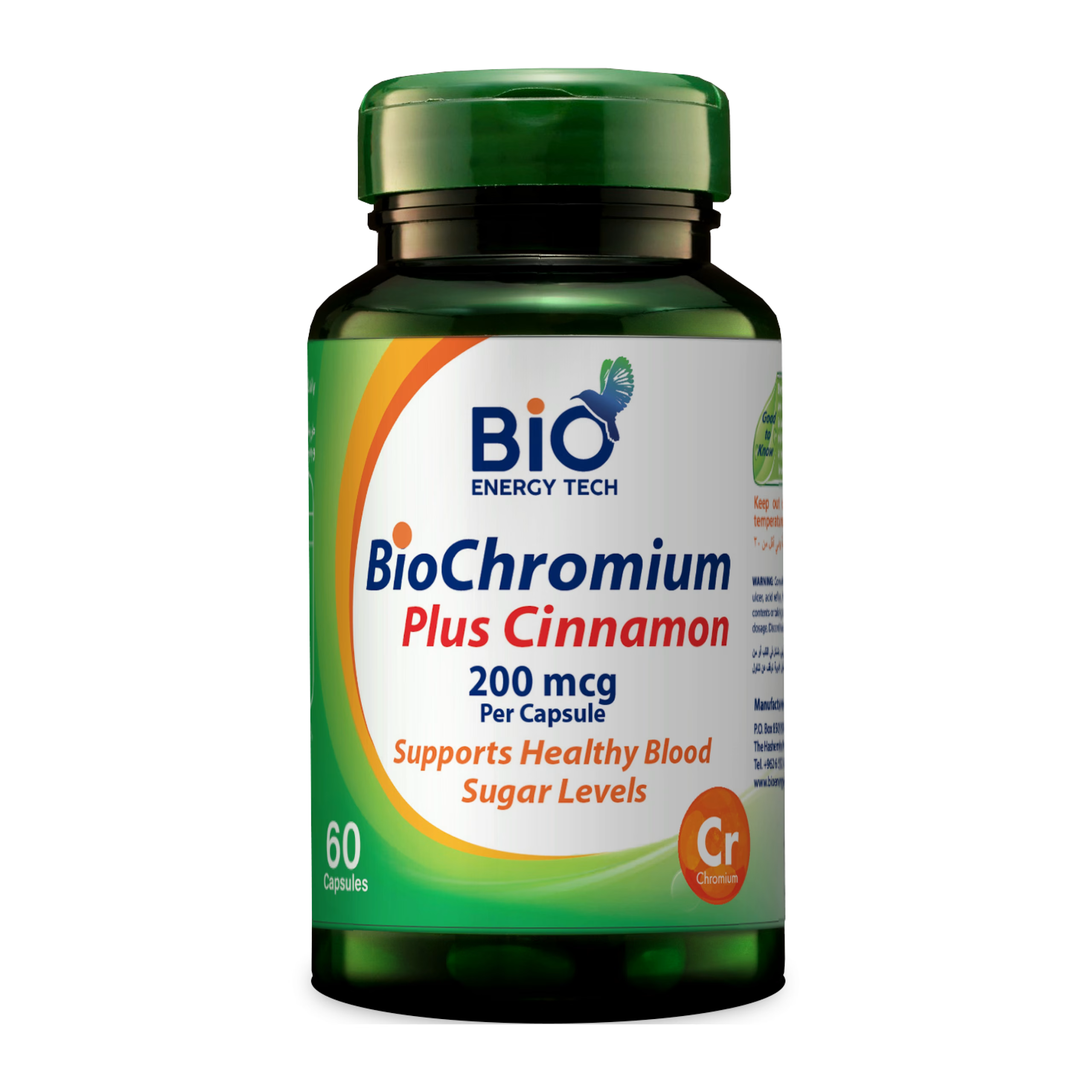 Bio Energy Chromium Plus Cinnamon 400 mcg + 1200 mg Capsules for Blood Sugar and Weight Management Support, 60 Capsules, Halal Certified Supplement
