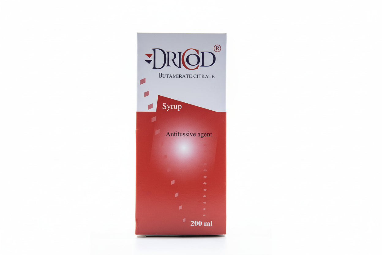 Dricod butamirate citrate dry cough suppressant oral syrup 200 ml bottle Health Boutique