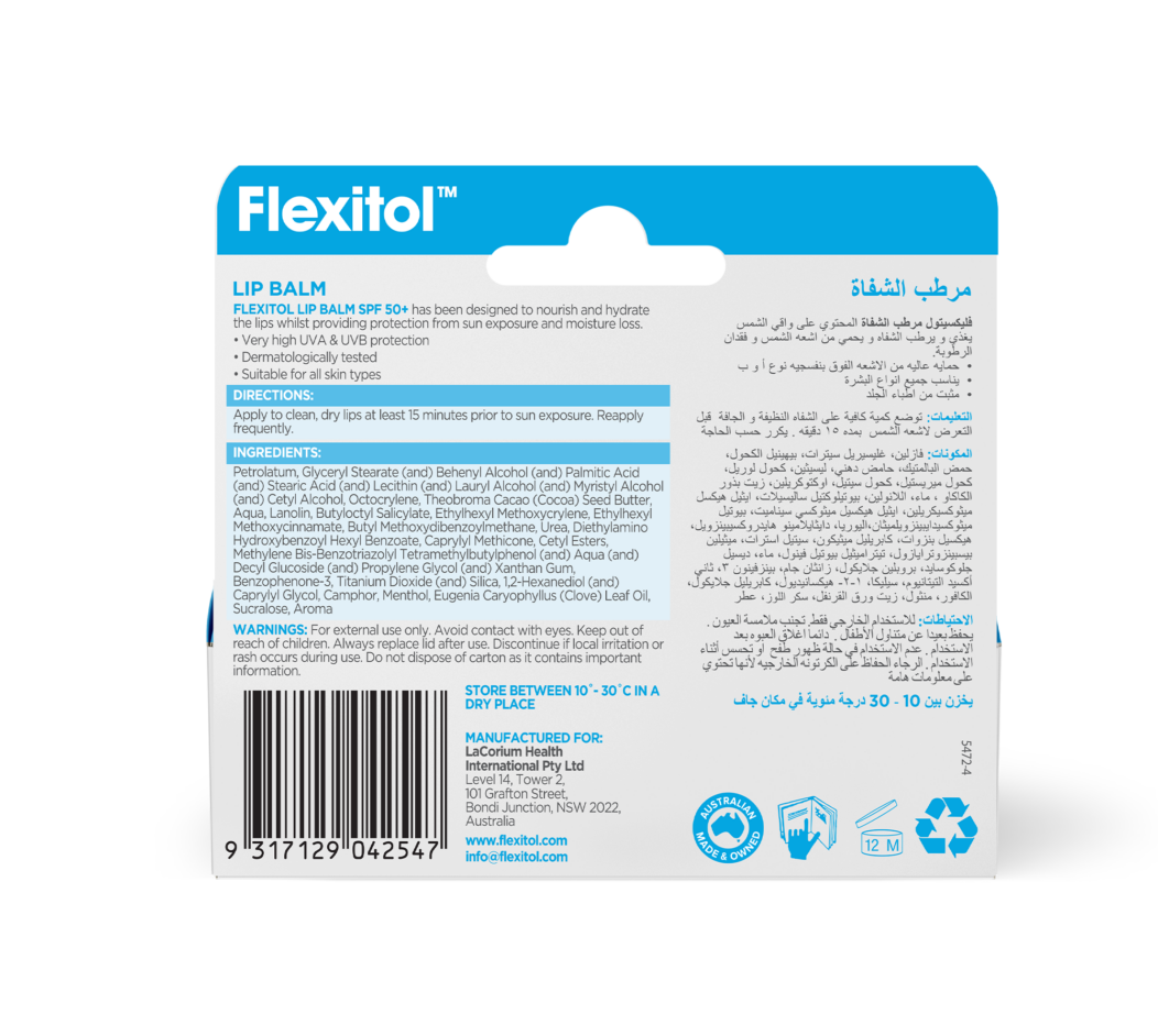 Flexitol Lip Balm with SPF 50+ Sun Protection - 10g Moisturizing Treatment
