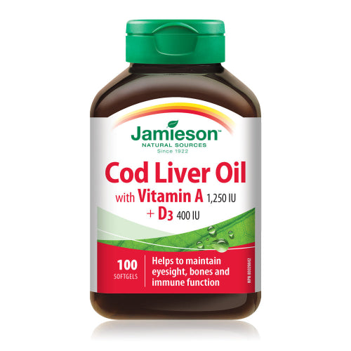 Jamieson Cod Liver Oil with Vitamin A &amp; D3 – pure omega-3 supplement for immunity, bones &vision – available at HealthBoutiqueJo.com Jordan.