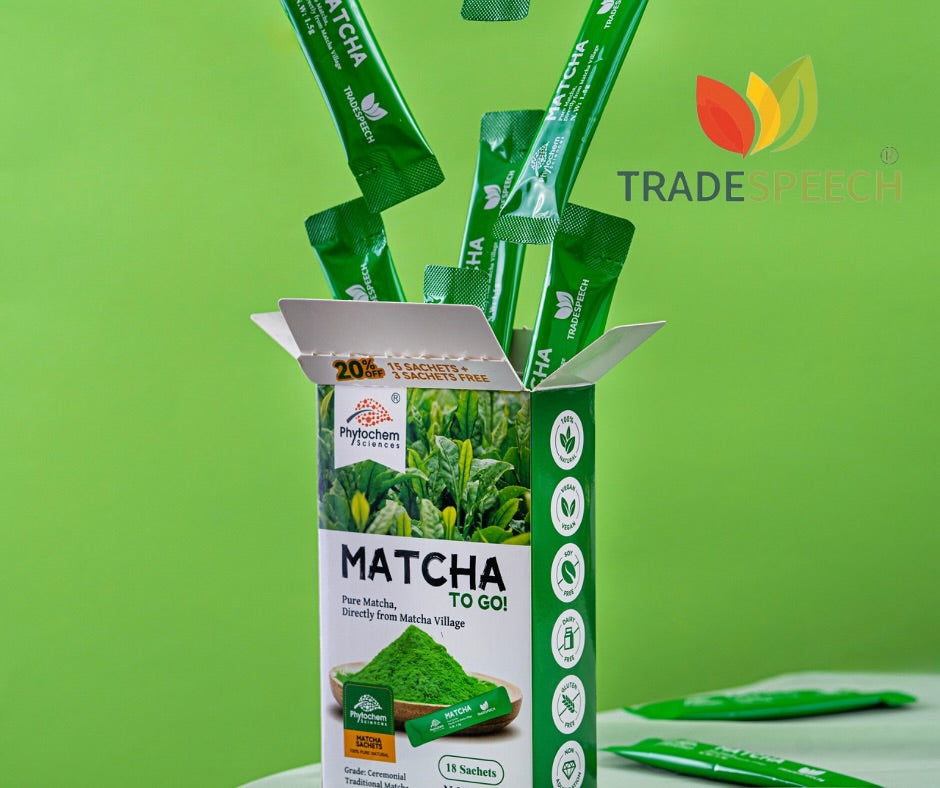 Phytochem Matcha Pure 18 Sachets – premium Japanese matcha green tea in single-serve sachets, rich in antioxidants, available at HealthBoutiqueJo.com with fast delivery