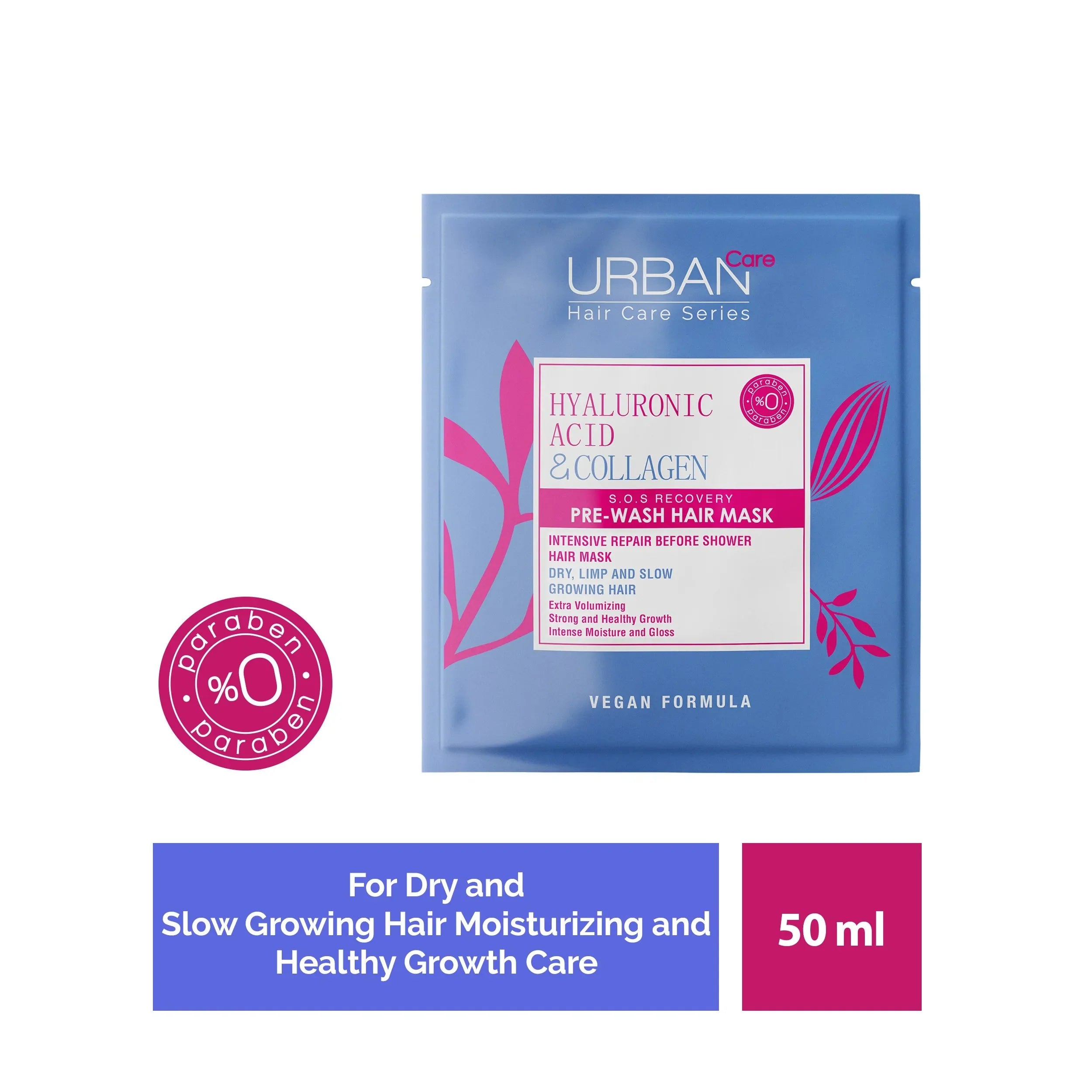Urban Care Hyaluronic Acid & Collagen S.O.S Recovery Pre-Wash Hair Mask 50ml Intense Repair Treatment