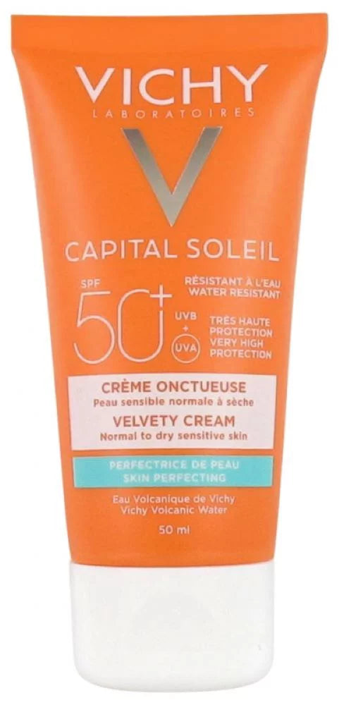 Vichy Capital Soleil Velvety Sunscreen SPF50 Hydrating Face Cream Hyaluronic Acid Vitamin E 50ml Health Boutique