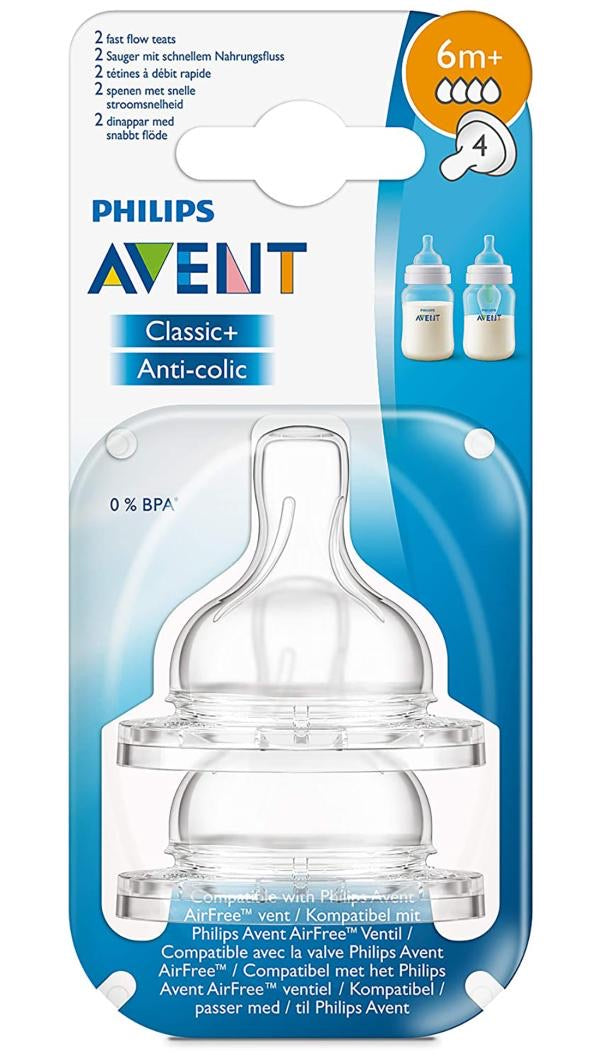 AVENT Classic Anti-Colic Baby Nipple Bottle 2 Pack Teats 6M+